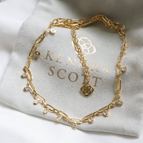 ❤️ Kendra Scott Lindy Gold White CZ Crystal Chain Necklace ❤️ - Picture 2 of 3